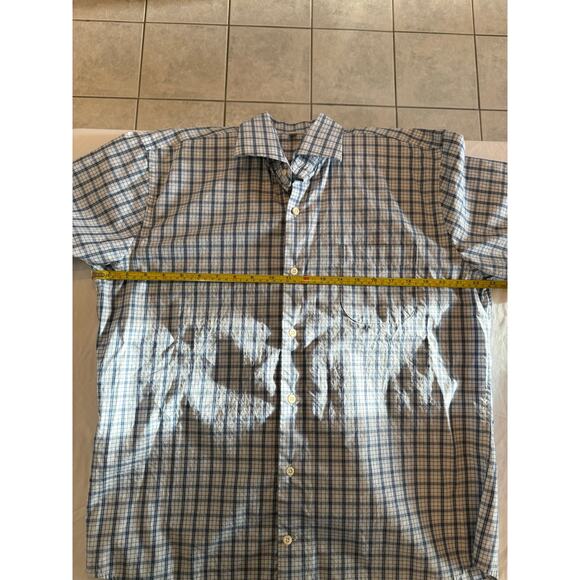 Peter Millar Crown Blue White Plaid Short Sleeve Button Up Sz L Shirt - Picture 5 of 6